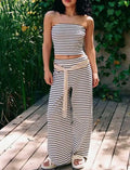 Strapless black-and-white striped two-piece set