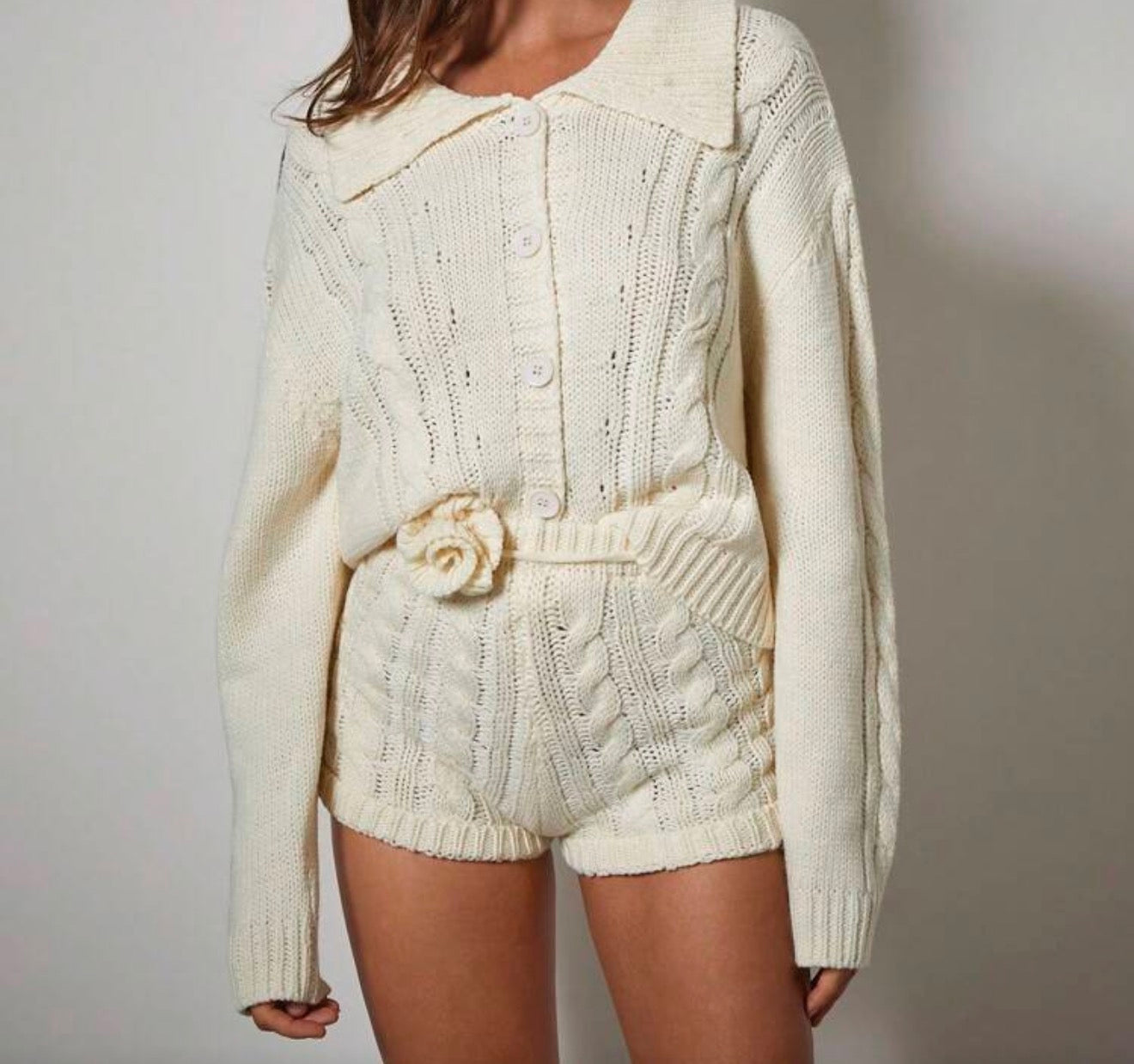 Soft Girl Knit Short Set – Cream