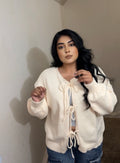 Cozy Days Tie-Front Cardigan-Cream