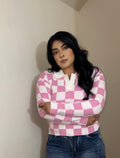 Sweet Check Polo Knit- Pink